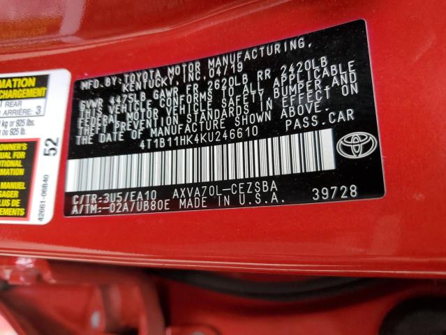 Photo 9 VIN: 4T1B11HK4KU246610 - TOYOTA CAMRY L 