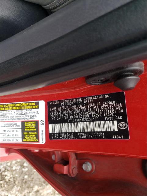 Photo 9 VIN: 4T1B11HK4KU250169 - TOYOTA CAMRY L 