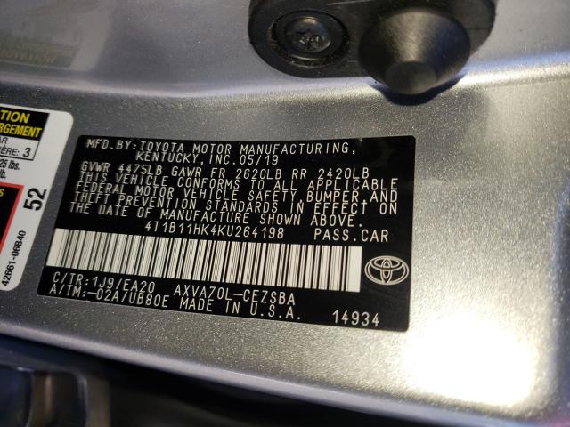 Photo 9 VIN: 4T1B11HK4KU264198 - TOYOTA CAMRY L 