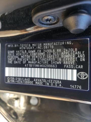 Photo 9 VIN: 4T1B11HK4KU299663 - TOYOTA CAMRY L 