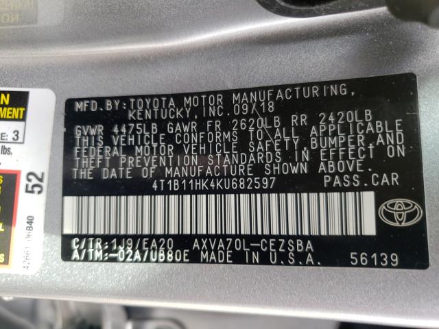 Photo 9 VIN: 4T1B11HK4KU682597 - TOYOTA CAMRY L 