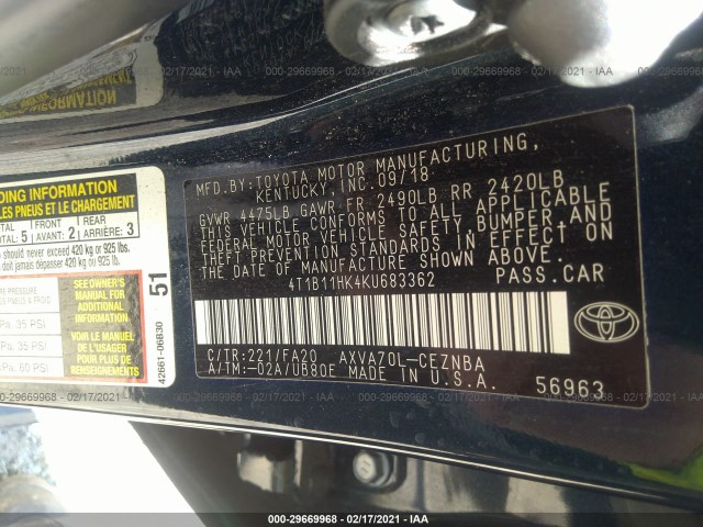 Photo 8 VIN: 4T1B11HK4KU683362 - TOYOTA CAMRY 