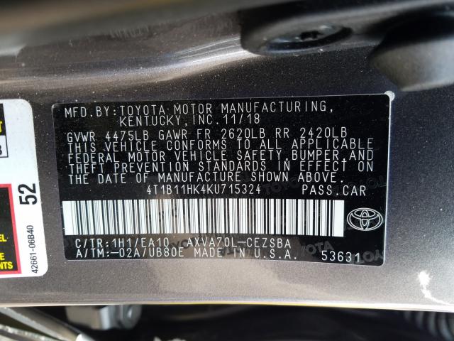 Photo 9 VIN: 4T1B11HK4KU715324 - TOYOTA CAMRY L 