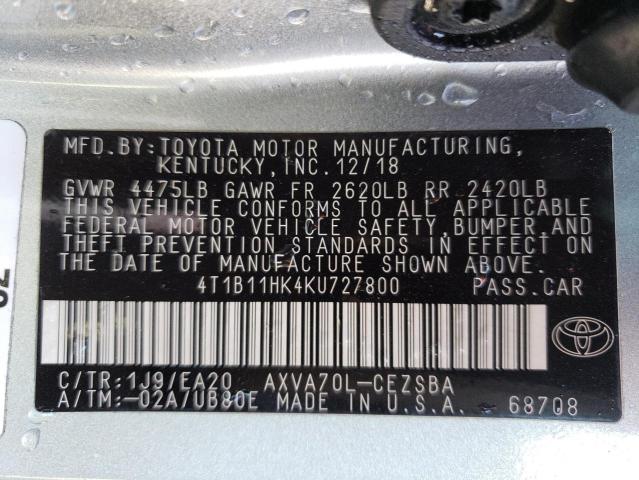 Photo 9 VIN: 4T1B11HK4KU727800 - TOYOTA CAMRY L 