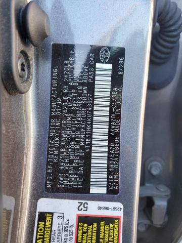 Photo 11 VIN: 4T1B11HK4KU743527 - TOYOTA CAMRY 