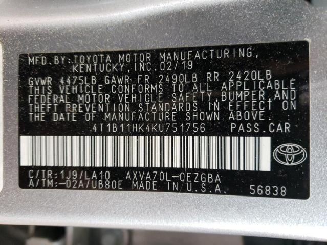 Photo 11 VIN: 4T1B11HK4KU751756 - TOYOTA CAMRY 