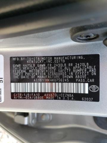 Photo 9 VIN: 4T1B11HK4KU756245 - TOYOTA CAMRY L 