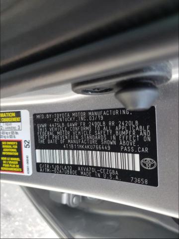 Photo 9 VIN: 4T1B11HK4KU766449 - TOYOTA CAMRY L 