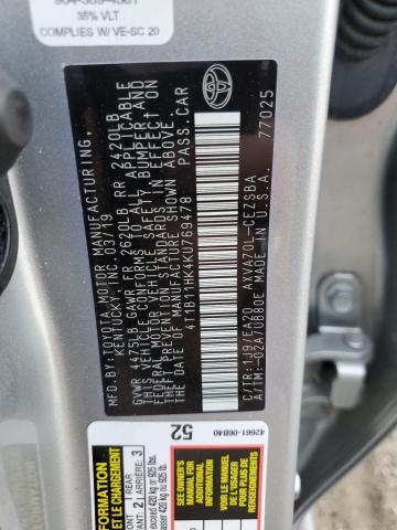 Photo 11 VIN: 4T1B11HK4KU769478 - TOYOTA CAMRY L 