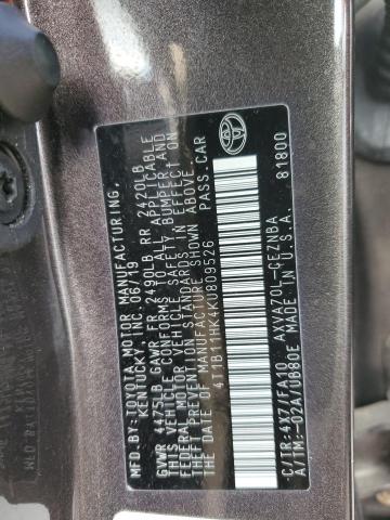 Photo 11 VIN: 4T1B11HK4KU809526 - TOYOTA CAMRY L 