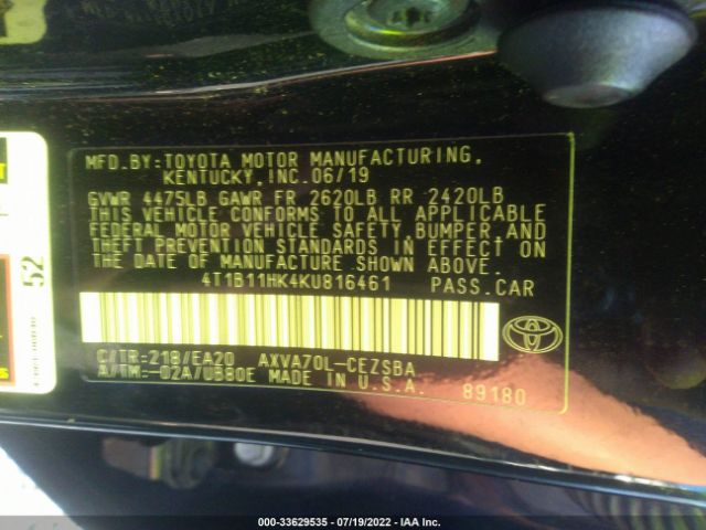 Photo 8 VIN: 4T1B11HK4KU816461 - TOYOTA CAMRY 