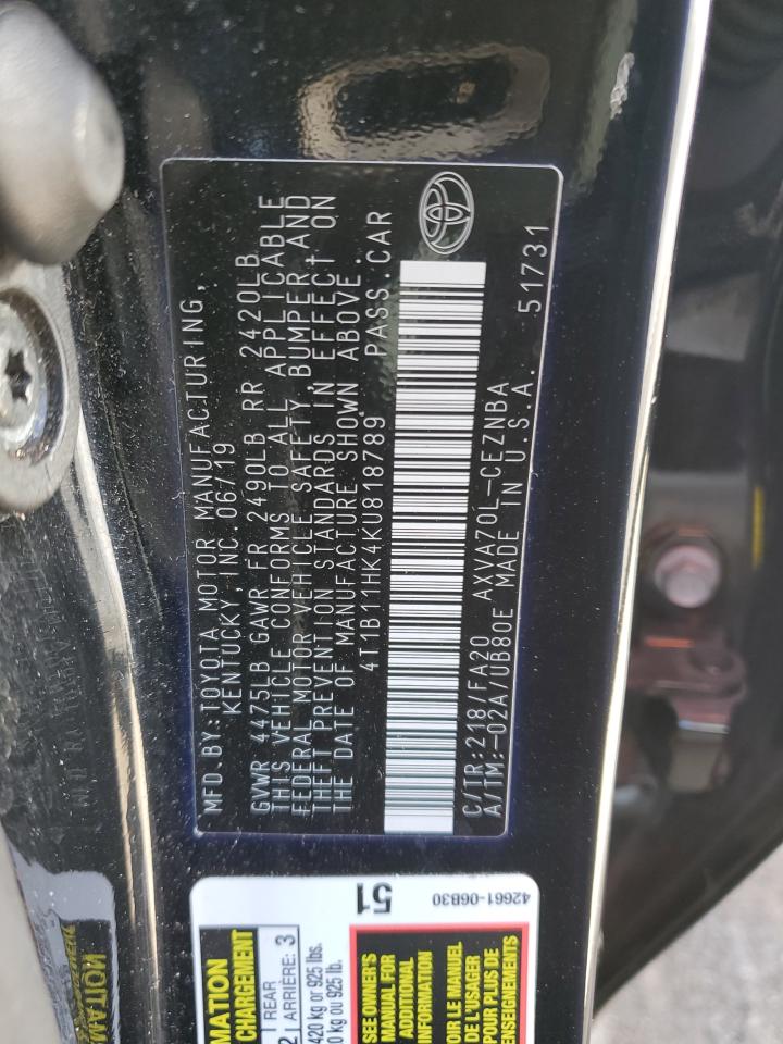 Photo 11 VIN: 4T1B11HK4KU818789 - TOYOTA CAMRY 