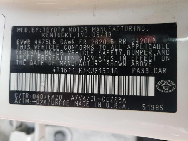 Photo 9 VIN: 4T1B11HK4KU819019 - TOYOTA CAMRY 