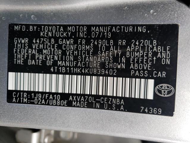 Photo 11 VIN: 4T1B11HK4KU839402 - TOYOTA CAMRY 