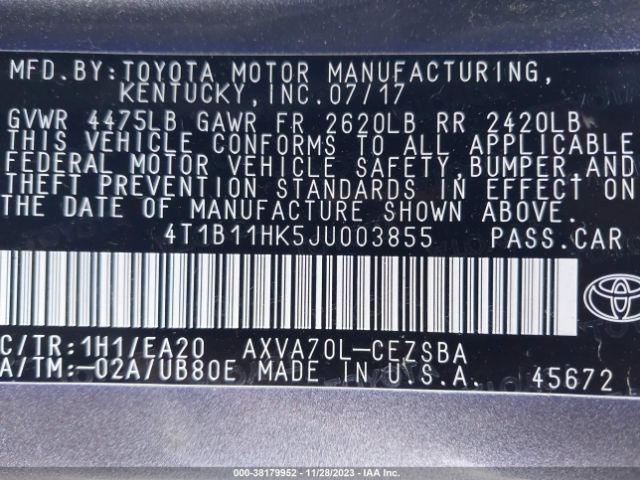 Photo 8 VIN: 4T1B11HK5JU003855 - TOYOTA CAMRY 