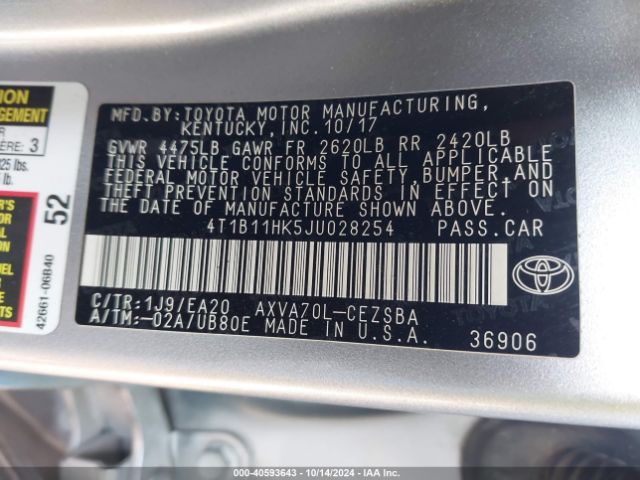 Photo 8 VIN: 4T1B11HK5JU028254 - TOYOTA CAMRY 