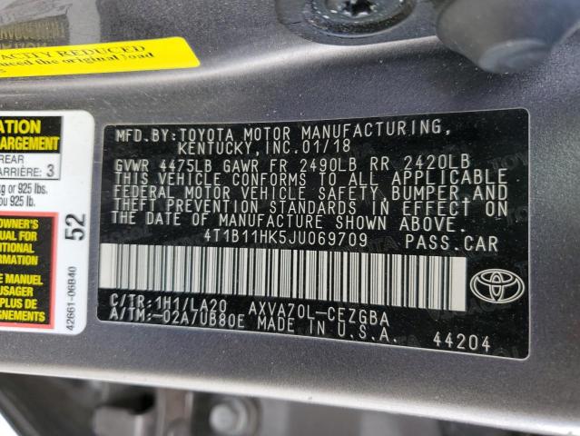 Photo 9 VIN: 4T1B11HK5JU069709 - TOYOTA CAMRY L 