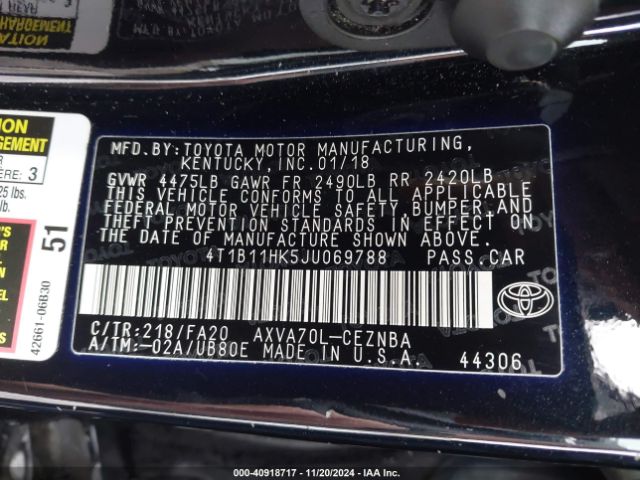 Photo 8 VIN: 4T1B11HK5JU069788 - TOYOTA CAMRY 