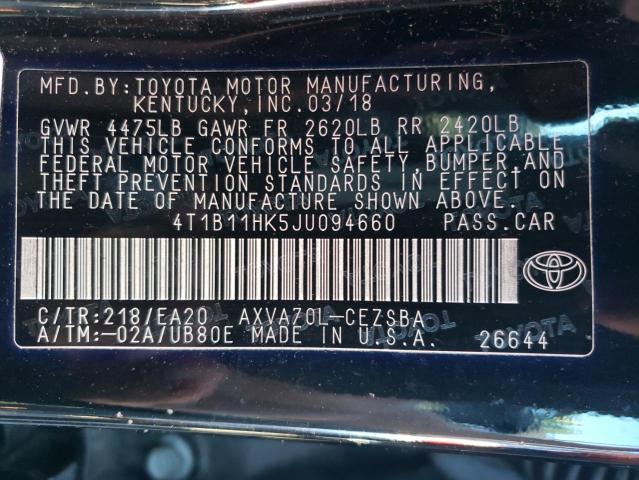 Photo 12 VIN: 4T1B11HK5JU094660 - TOYOTA CAMRY L 