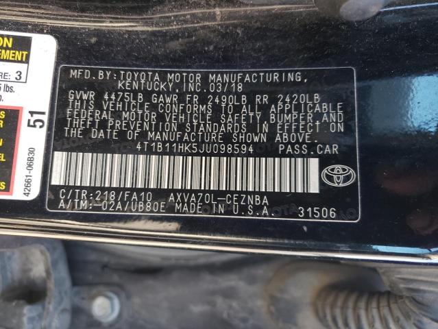 Photo 12 VIN: 4T1B11HK5JU098594 - TOYOTA CAMRY 