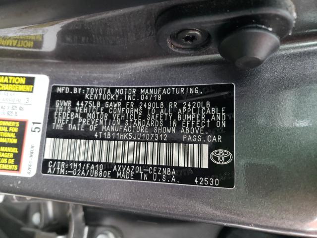 Photo 9 VIN: 4T1B11HK5JU107312 - TOYOTA CAMRY L 