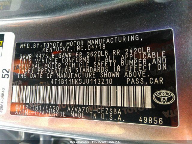 Photo 8 VIN: 4T1B11HK5JU113210 - TOYOTA CAMRY 