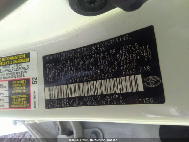 Photo 8 VIN: 4T1B11HK5JU120917 - TOYOTA CAMRY 