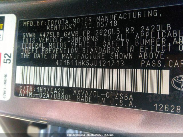 Photo 8 VIN: 4T1B11HK5JU121713 - TOYOTA CAMRY 