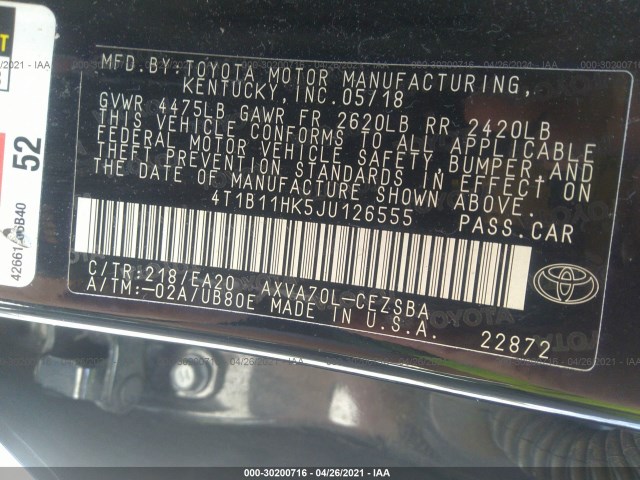 Photo 8 VIN: 4T1B11HK5JU126555 - TOYOTA CAMRY 