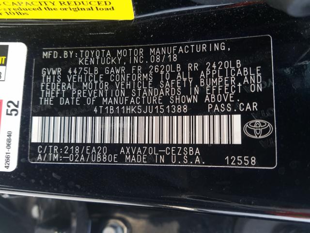 Photo 9 VIN: 4T1B11HK5JU151388 - TOYOTA CAMRY 