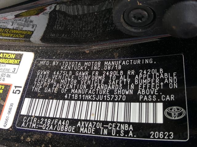 Photo 9 VIN: 4T1B11HK5JU157370 - TOYOTA CAMRY L 