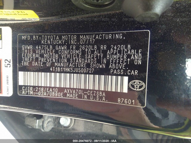 Photo 8 VIN: 4T1B11HK5JU500727 - TOYOTA CAMRY 