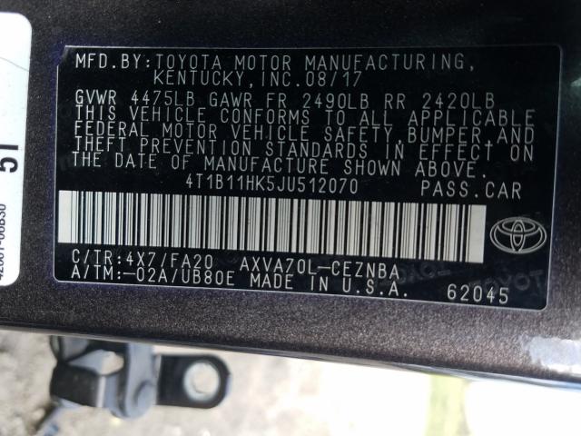 Photo 9 VIN: 4T1B11HK5JU512070 - TOYOTA CAMRY L 