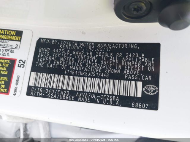 Photo 8 VIN: 4T1B11HK5JU517446 - TOYOTA CAMRY 