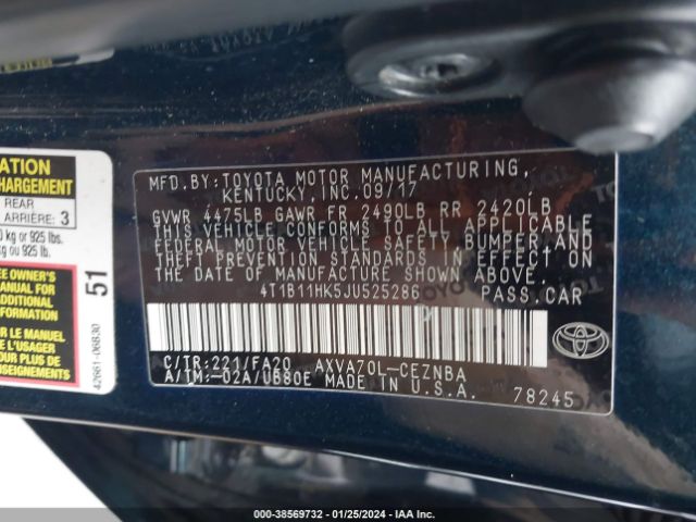 Photo 8 VIN: 4T1B11HK5JU525286 - TOYOTA CAMRY 