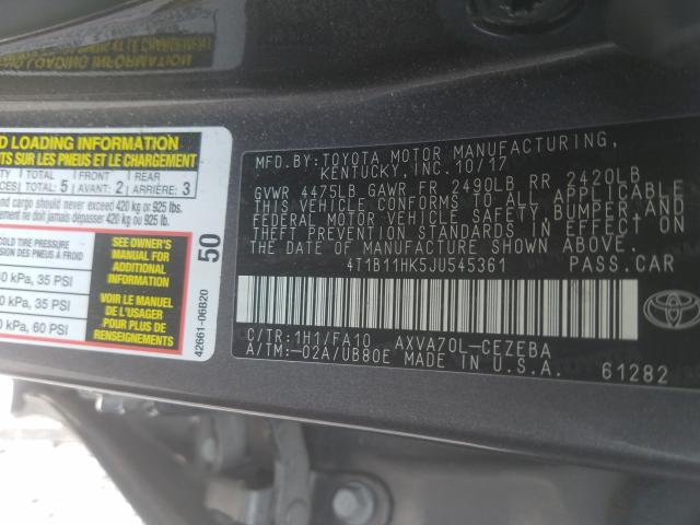 Photo 9 VIN: 4T1B11HK5JU545361 - TOYOTA CAMRY L 