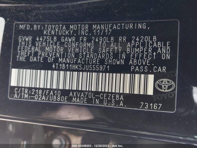 Photo 8 VIN: 4T1B11HK5JU555971 - TOYOTA CAMRY 