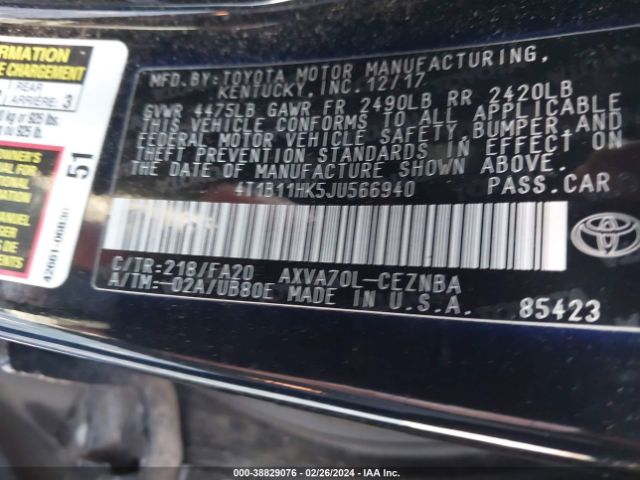 Photo 8 VIN: 4T1B11HK5JU566940 - TOYOTA CAMRY 