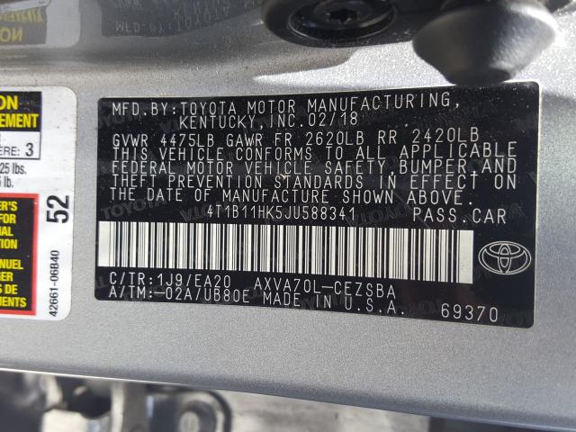 Photo 9 VIN: 4T1B11HK5JU588341 - TOYOTA CAMRY L 