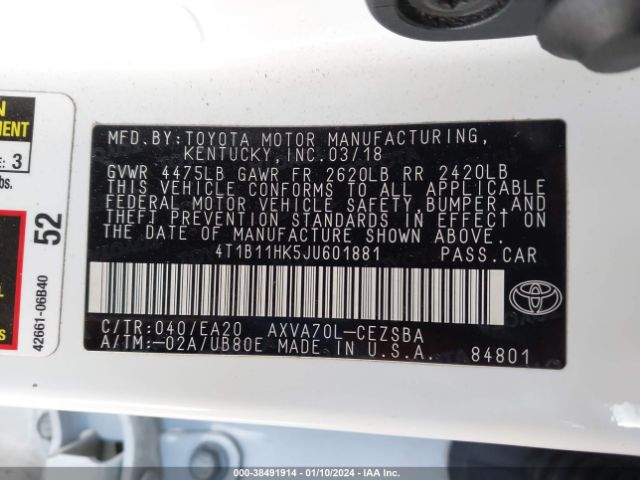 Photo 8 VIN: 4T1B11HK5JU601881 - TOYOTA CAMRY 