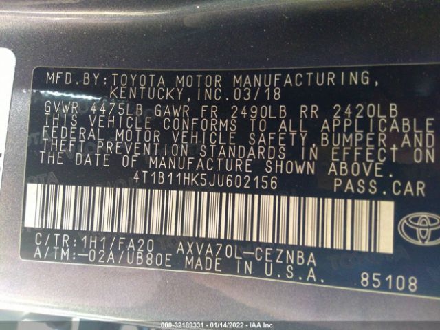 Photo 8 VIN: 4T1B11HK5JU602156 - TOYOTA CAMRY 