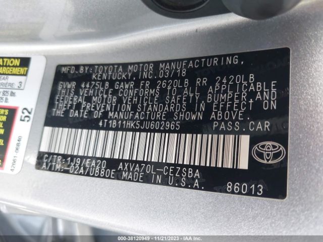 Photo 8 VIN: 4T1B11HK5JU602965 - TOYOTA CAMRY 