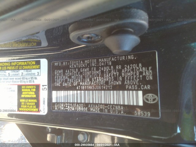 Photo 8 VIN: 4T1B11HK5JU614212 - TOYOTA CAMRY 