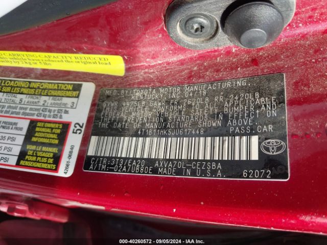 Photo 8 VIN: 4T1B11HK5JU617448 - TOYOTA CAMRY 