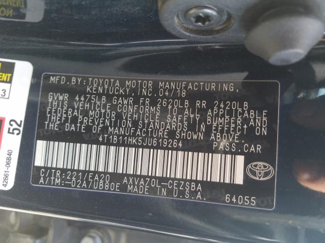 Photo 9 VIN: 4T1B11HK5JU619264 - TOYOTA CAMRY 