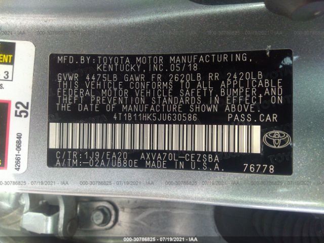 Photo 8 VIN: 4T1B11HK5JU630586 - TOYOTA CAMRY 