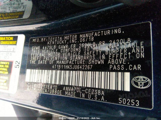 Photo 8 VIN: 4T1B11HK5JU642267 - TOYOTA CAMRY 