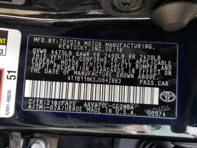 Photo 9 VIN: 4T1B11HK5JU642883 - TOYOTA CAMRY L 