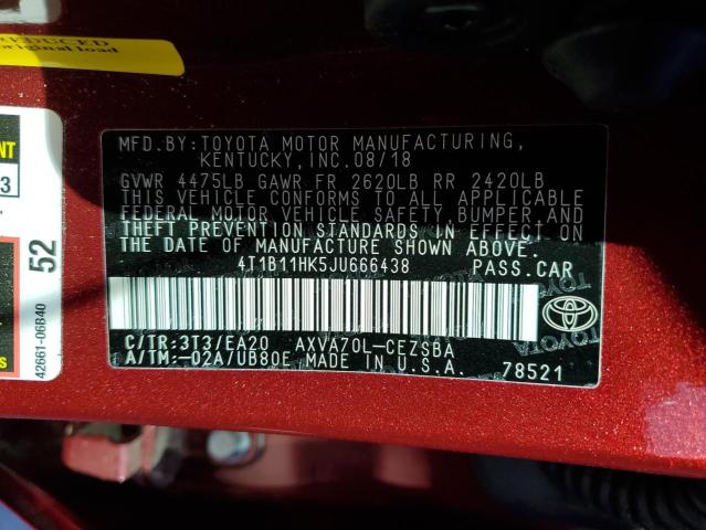 Photo 11 VIN: 4T1B11HK5JU666438 - TOYOTA CAMRY 