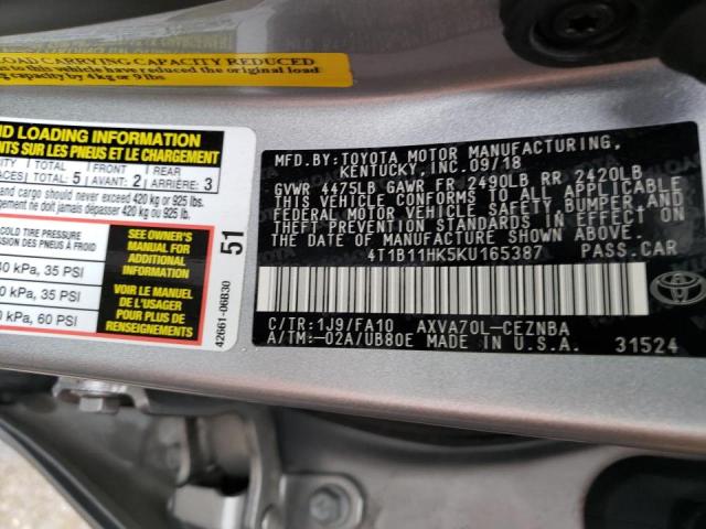 Photo 9 VIN: 4T1B11HK5KU165387 - TOYOTA CAMRY L 